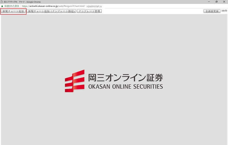 岡三オンラインアクティブ(店頭)FXweb版チャート初期画面画像