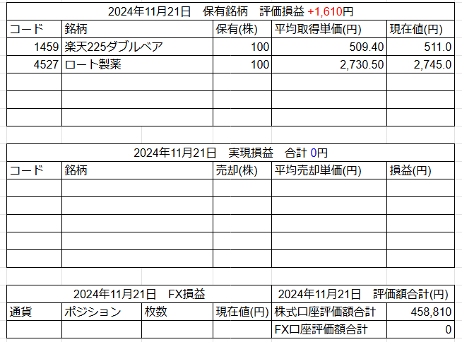 2024年11月21日運用成績画像