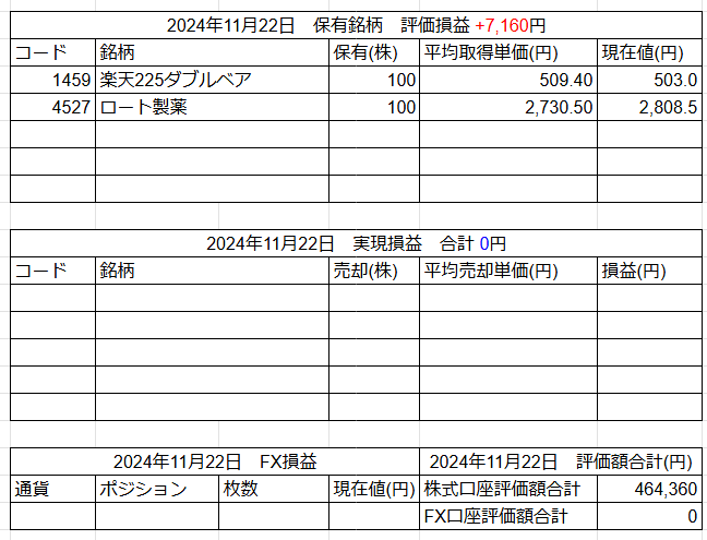 2024年11月22日運用成績画像