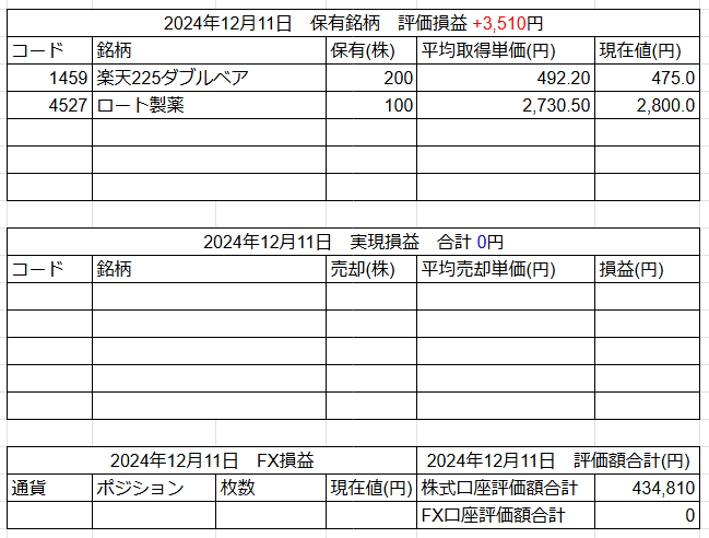 2024年12月11日運用成績画像