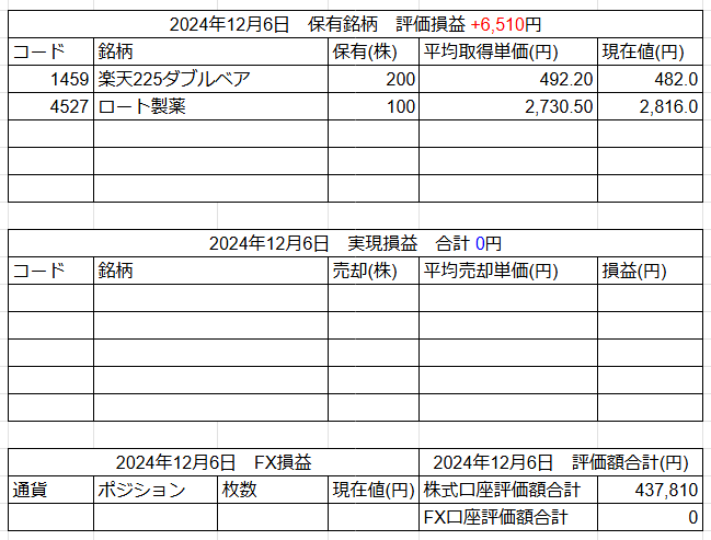 2024年12月6日運用成績画像